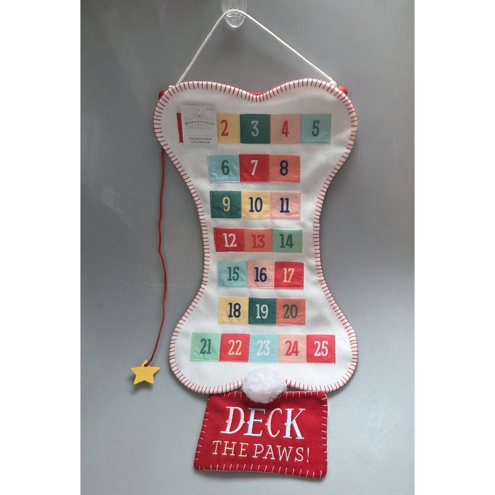 Felt Dog Bone Deck the Paws Advent Countdown Calendar Puppy Wall Hanging